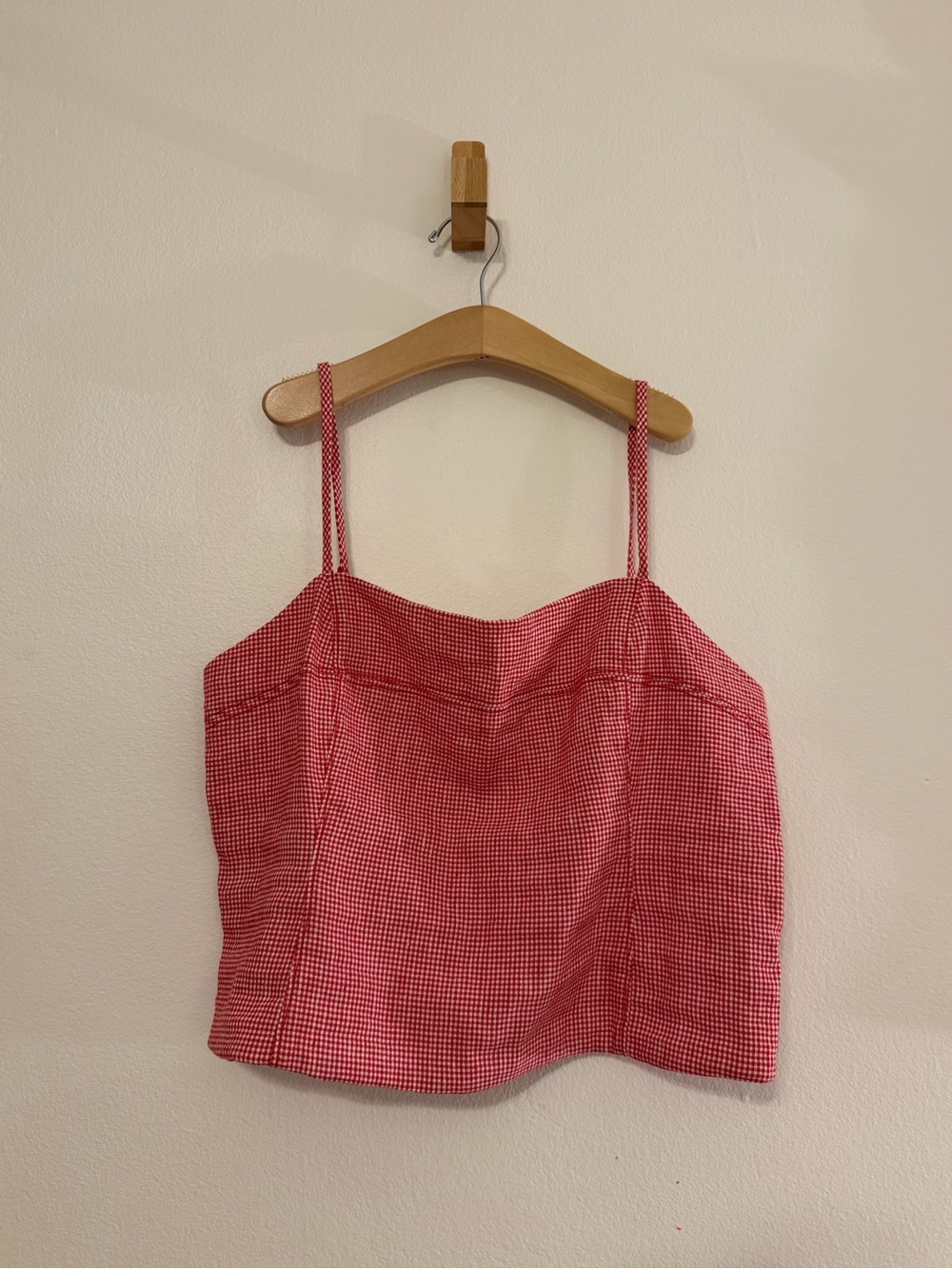 Everlane The Seamed Top in Stretch Linen Red Gingham Smocked Back NWT Size M - Picture 2 of 16